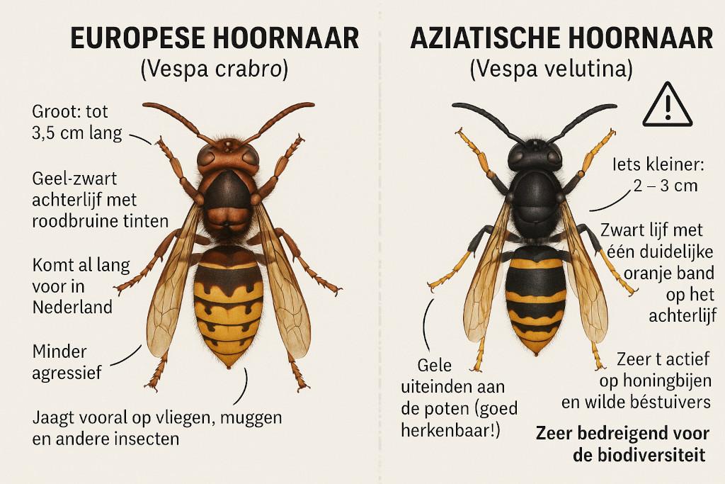 Vergelijking van de Europese hoornaar en de Aziatische hoornaar